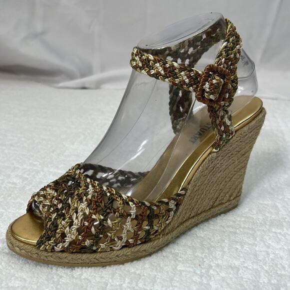 Colin Stuart neutral crochet ankle strap Espadrilles wedges size 7.5 - Picture 1 of 15